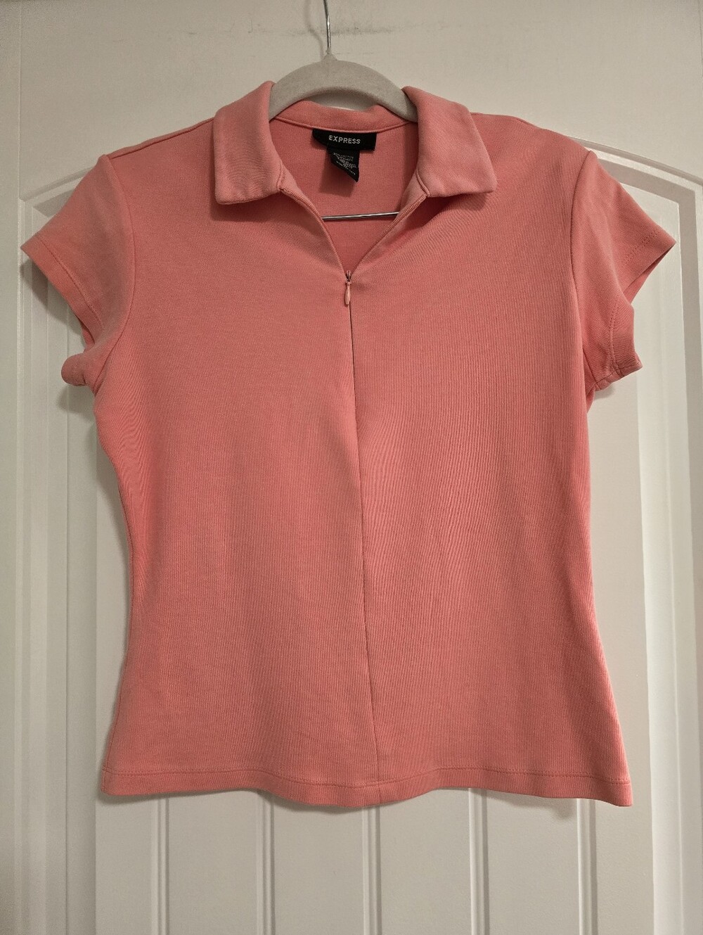Express Y2k Coral Pink Short Sleeve Polo with Half Zip Front